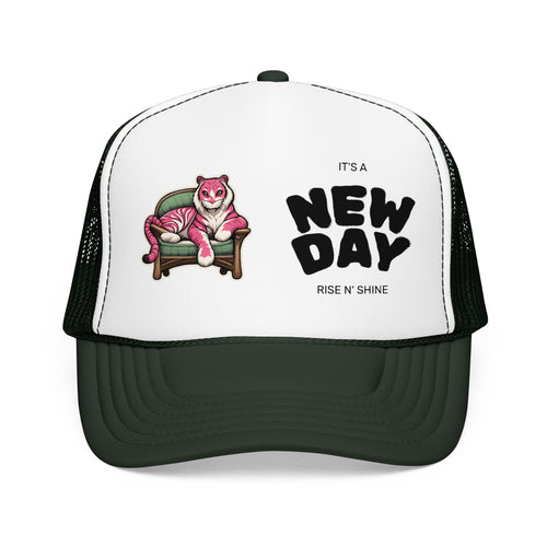 New Day Trucker Hat — 'It's a New Day, Rise N' Shine' Cat Foam Cap