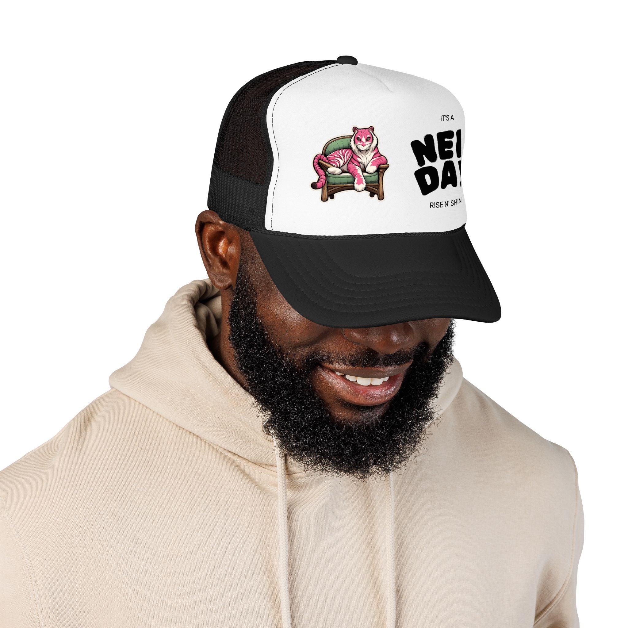 New Day Trucker Hat — 'It's a New Day, Rise N' Shine' Cat Foam Cap