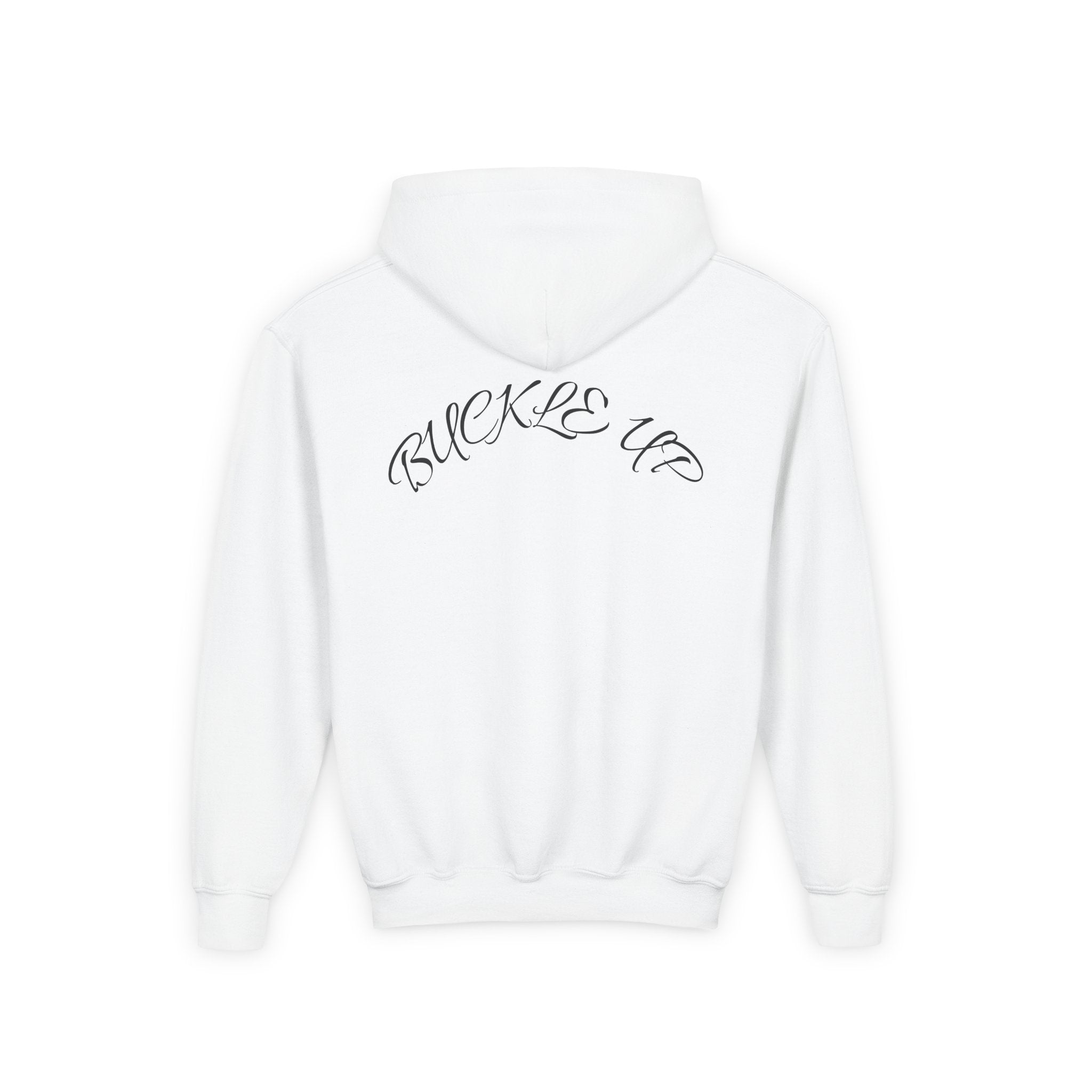 Youth Hoodie — Exotic Sports Cars Print with “Buckle Up” Back Script